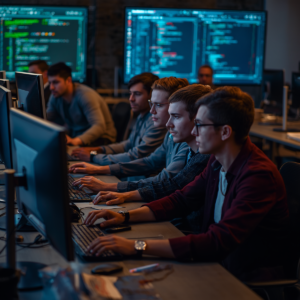 A group of students are working on computers