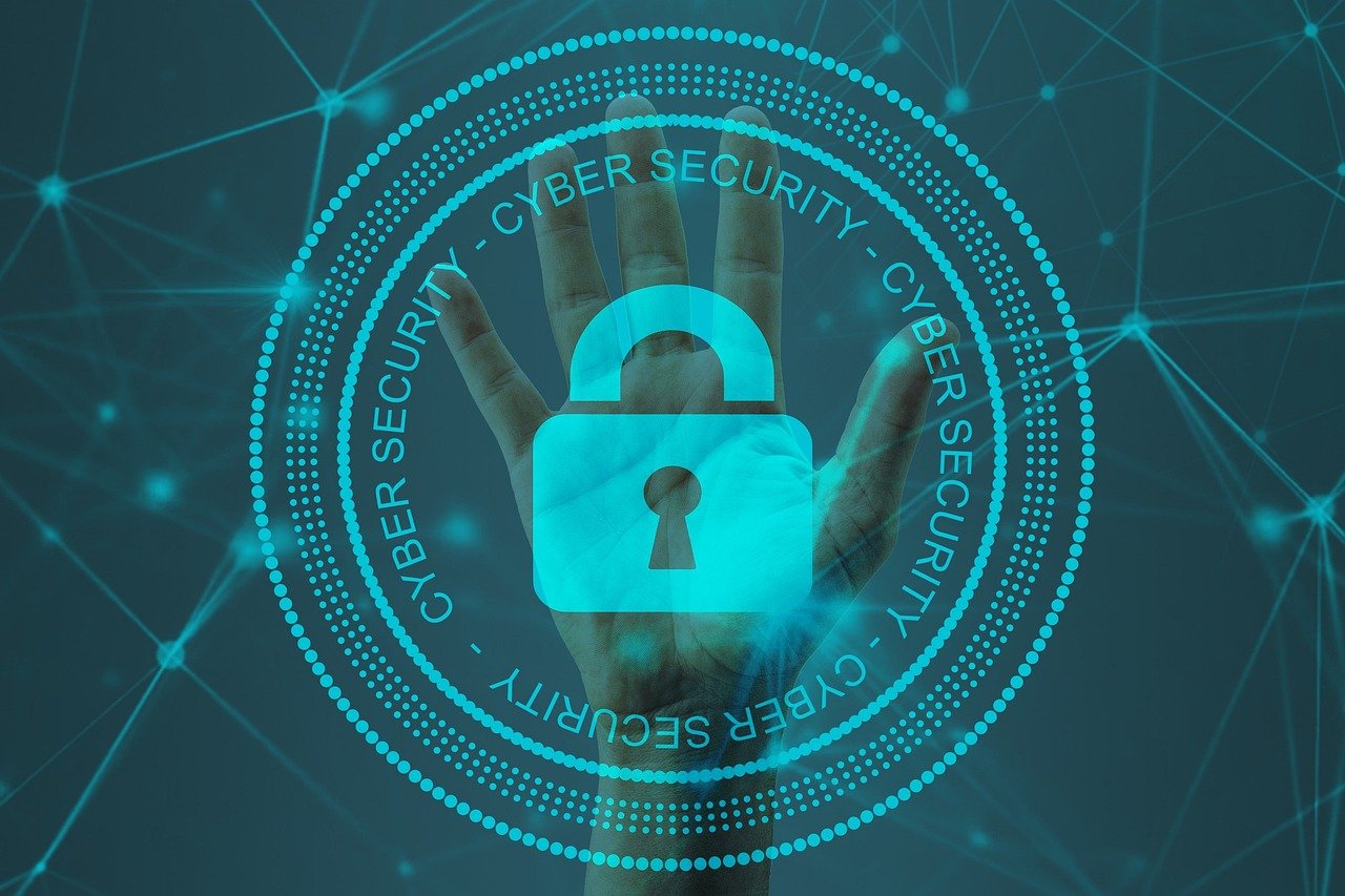Digital cybersecurity illustration showing a secure padlock and network connections, representing online safety, data protection, and safeguarding against cyber threats